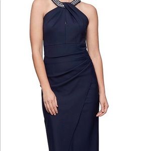 Alex Evening sheath dress beaded halter neckline